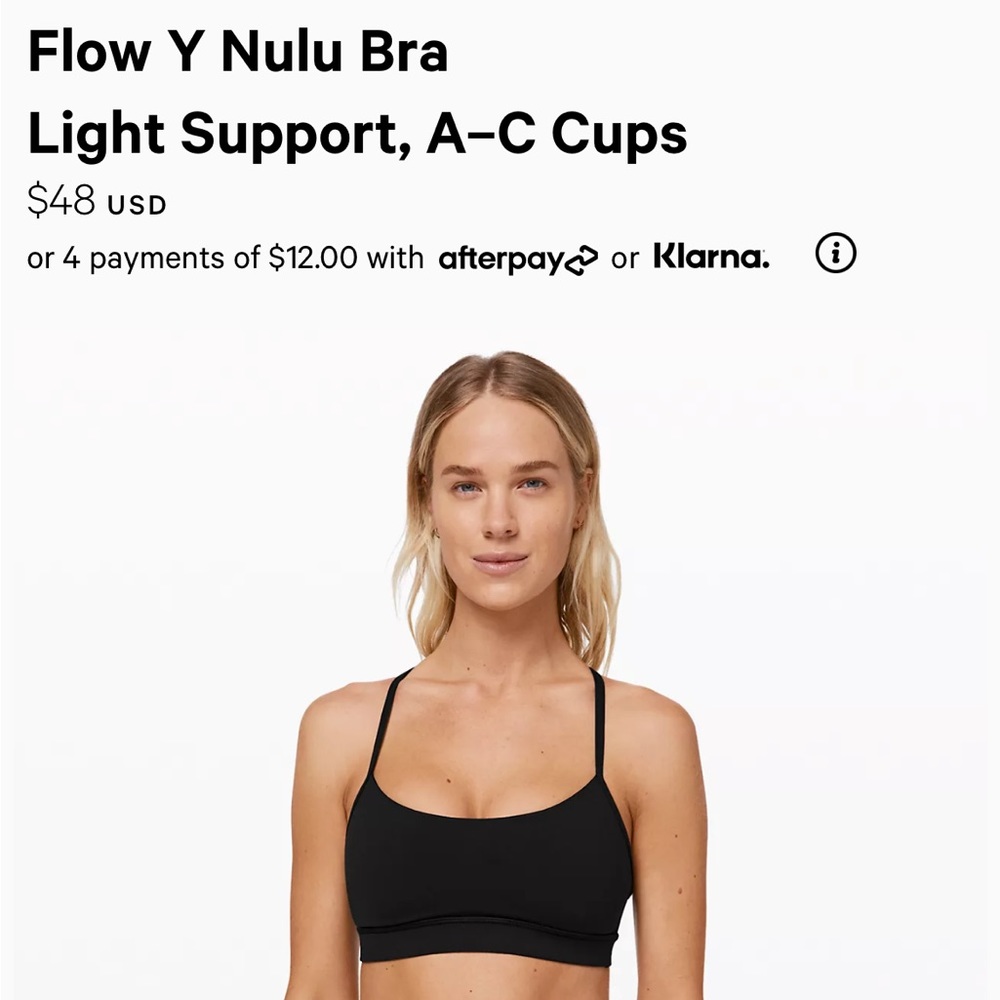 Lululemon Flow Y Nulu Bra size 4 Black